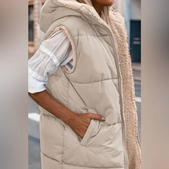 Zip-Up Longline Hooded Vest